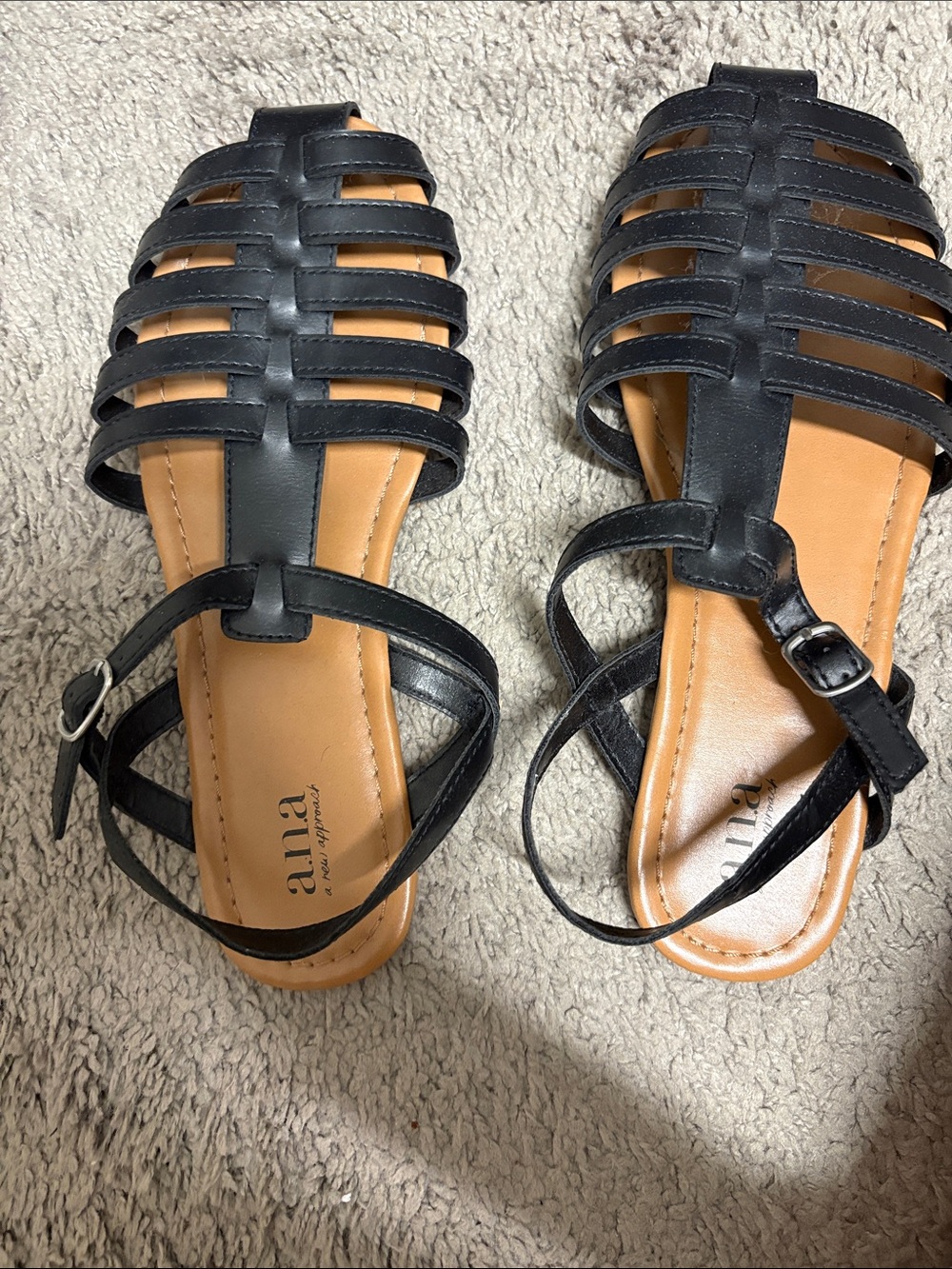 a.n.a Black Strappy Cage Sandals with Tan Insole new without box or tags